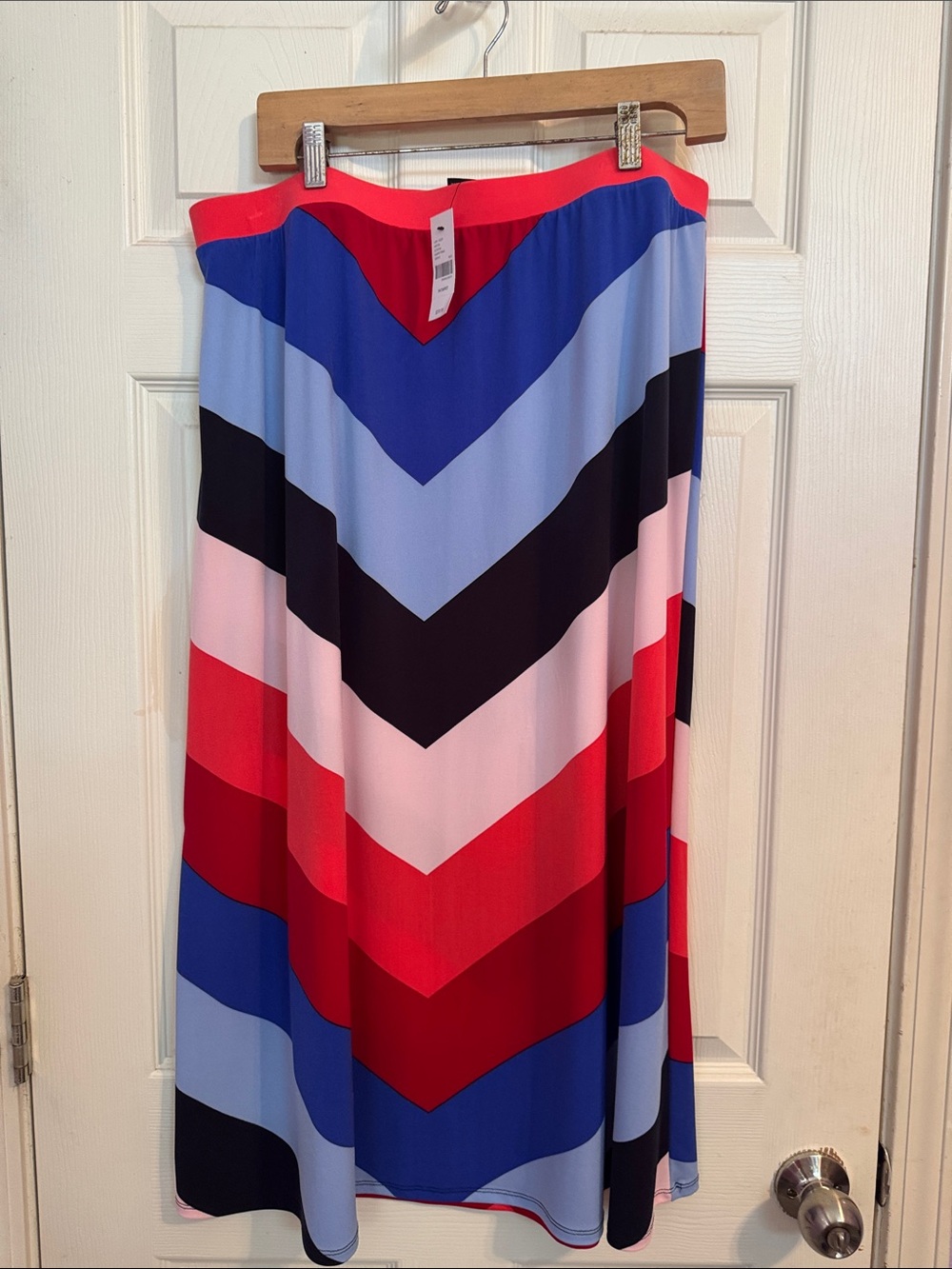Lane Bryant Chevron Stripe Midi Skirt in Red, Blue, Pink